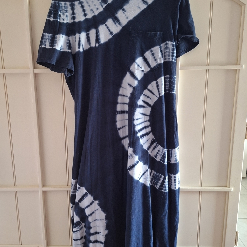 Time and Tru Navy Blue and White Tie Dye Swirl Midi Dress - Picture 3 of 13